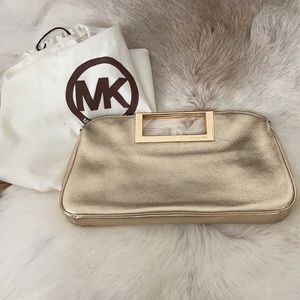 Michael Kors Gold Leather Clutch w/ Chain Strap